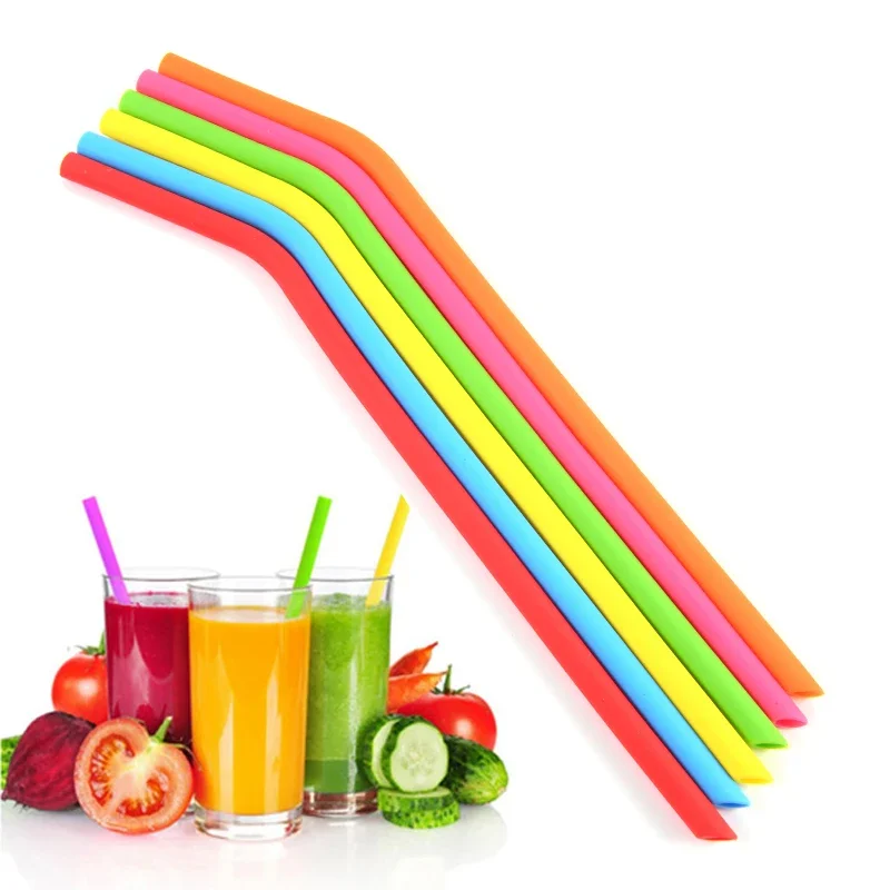Reusable Silicone Drinking Straws Set 6Pcs Long Flexible Straws with Cleaning Brushes for 20 oz Tumbler Bar Party reusable silicone straws