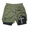 Men's cross printed 2-in-1 training shorts with compression lining, Christian gym sports shorts, phone pocket, towel buckle, run 5