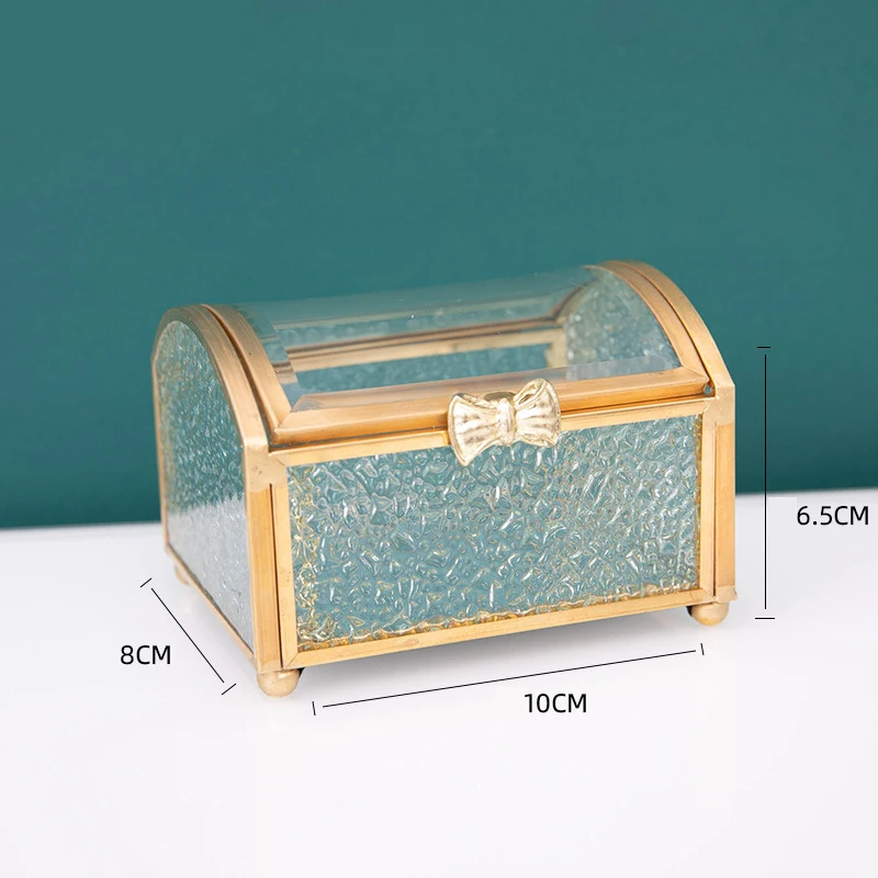 Treasure Chest Box Glass Jewelry Box Jewelry Organizer Gold Glass Box Keepsake Box for Storage Ring Earring Small Trinket Decora