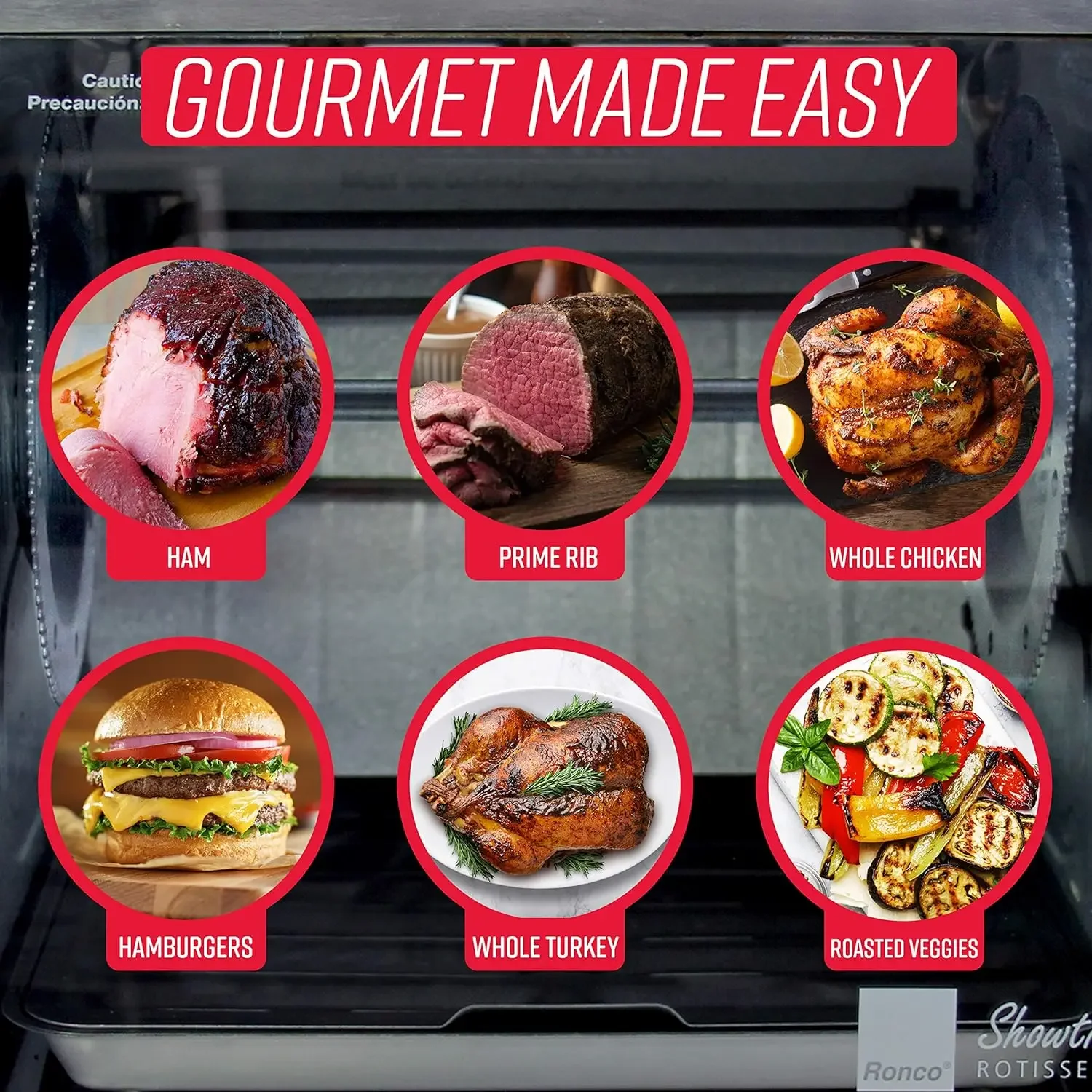 Showtime Large Capacity Rotisserie & BBQ Oven Modern Edition, Simple Switch Controls, Silicone Door Tie, Perfect Preset Rotation 6