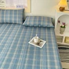 1pc 100%Cotton Bed Sheet with Elastic Band Japanese Style Plaid Printed Fitted Sheet Single/Queen/King  Bedsheet for Double Bed 5