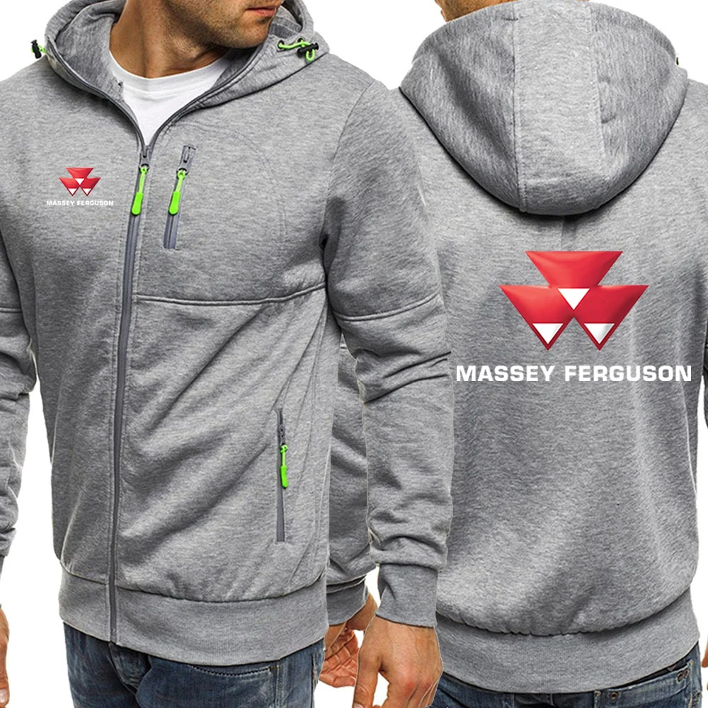 Men Spring Autumn Solid Color Zip Hooded Jacket