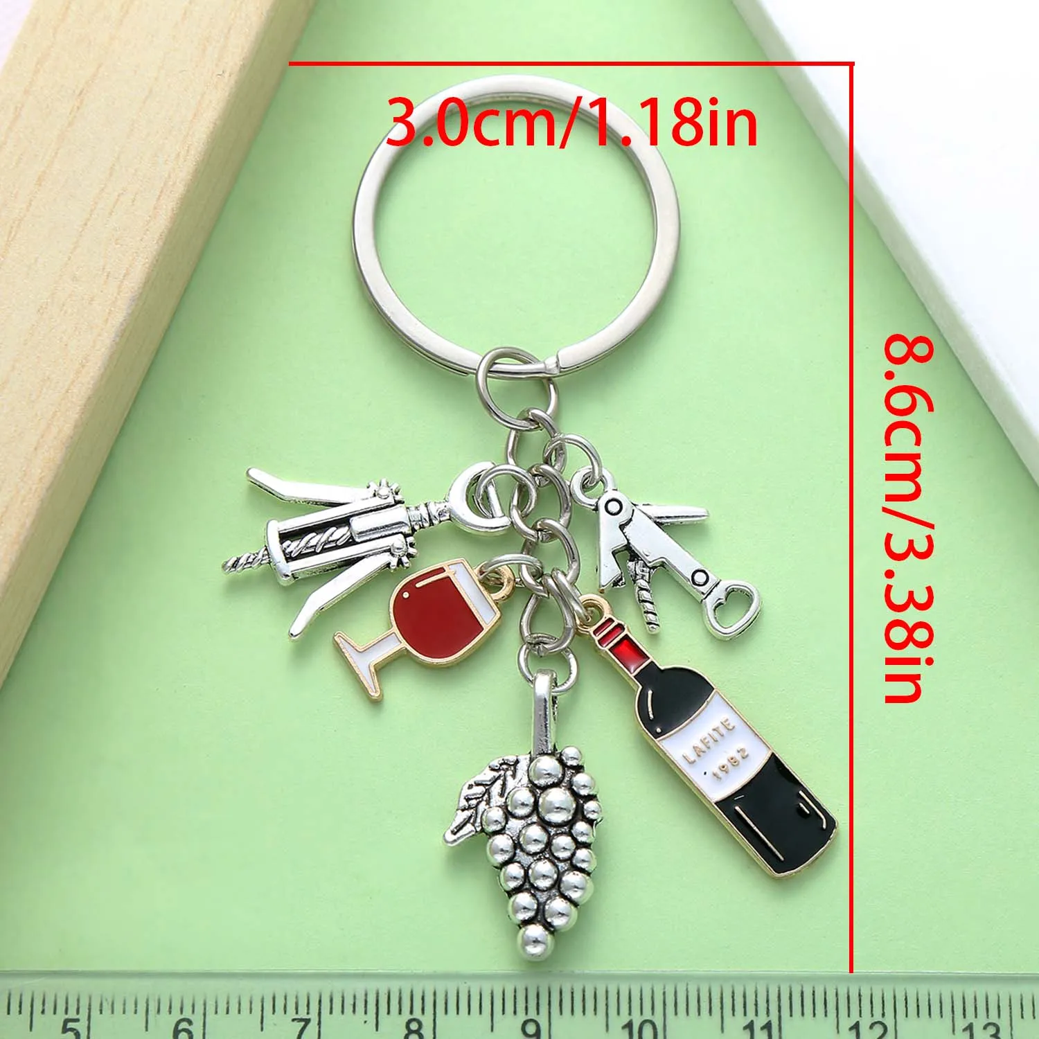 Fashionable Red Wine-Themed Keychain with Wine Glasses, Grapes, and Bottle Opener