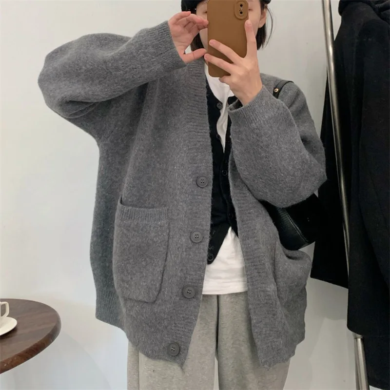 Autumn Winter Women Cardigan Sweater Coats Fashion Female Long Sleeve V-neck Knitted Jackets Y2k Korean Casual Sweater Cardigans men s high quality winter thicker warm stand up collar cardigans men cardigan sweaters jackets slim fit casual sweatercoats 3xl