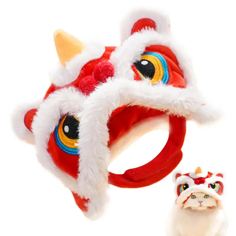 

Pet Lion Dance Hat Chinese New Year Costume Soft Warm Lion Dance Clothes For Hat Autumn And Winter Warm Headwear Pet Accessory