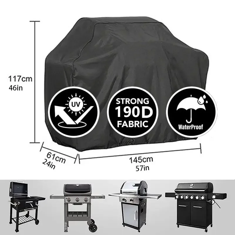 Durable Black UV-Protective BBQ Grill Cover