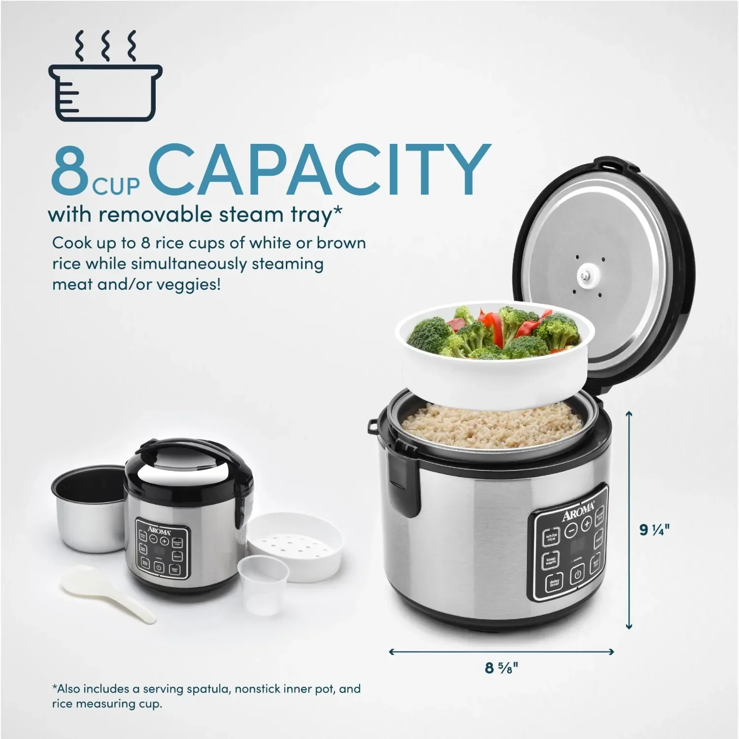 Aroma 8-Cup (Cooked) Rice & Grain Cooker, Steamer, New Bonded Granited  Coating