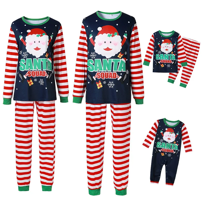 

2022 New Winter Family Christmas Pajamas Sets Mother and Daughter Father Son Santa Claus Stripe Homewear Sleepwear Clothes