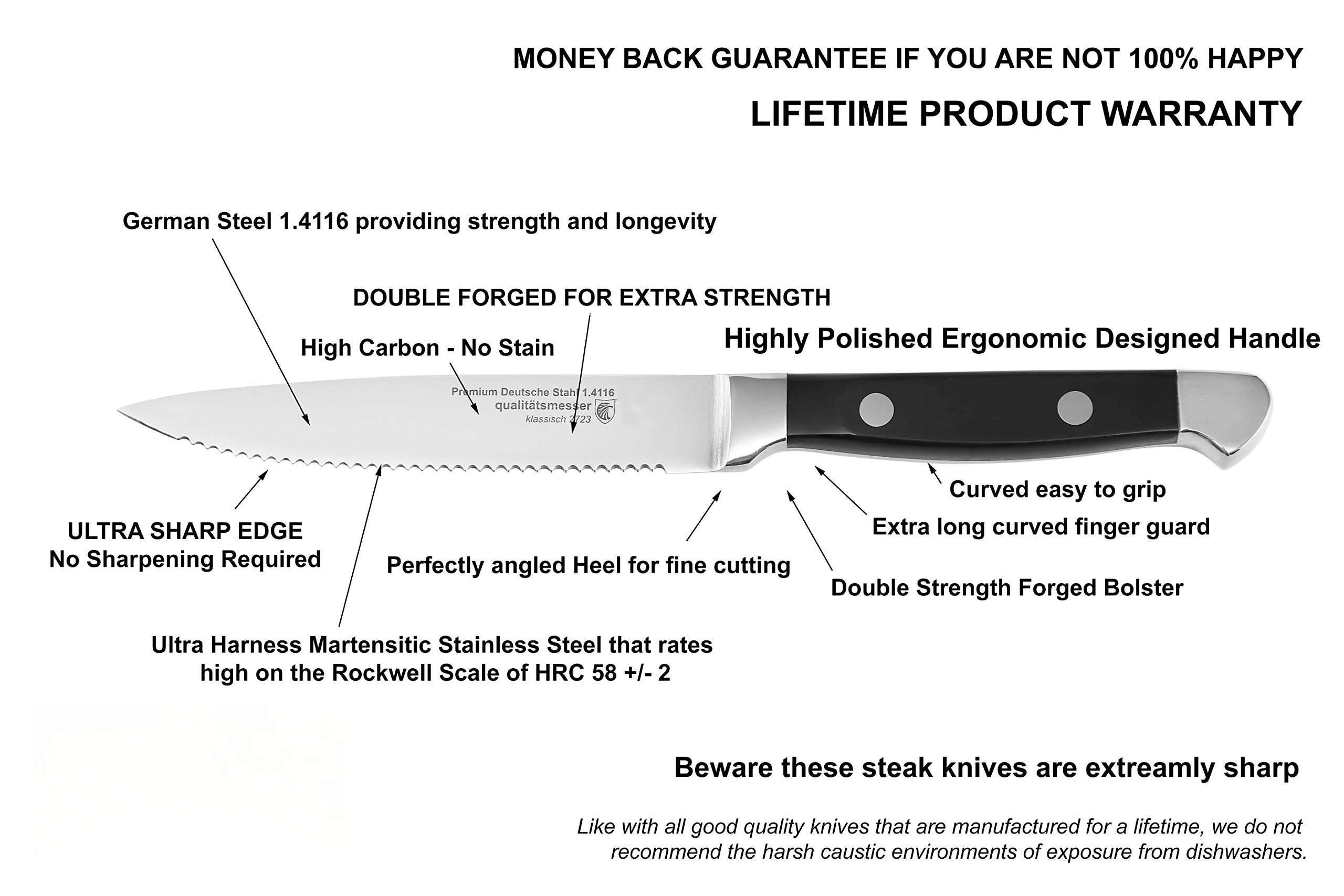 Steak Knife Set Stainless Steel 6