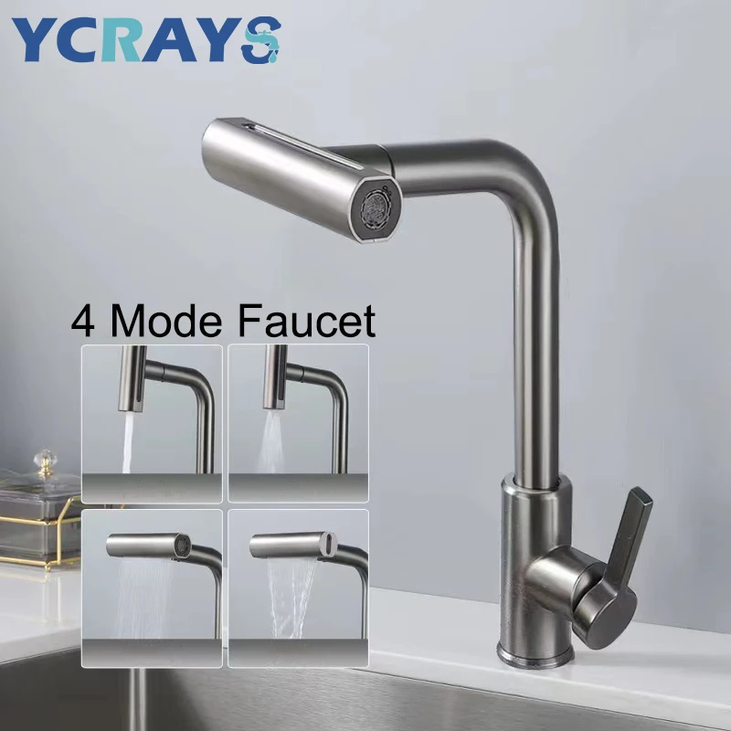 Ycraft-pull-out Waterfall Stream Faucet para Cozinha Cabeça de Pulverizador Misturador para Pia Níquel Escovado Acessórios para Torneira Preto e Cinza Modos