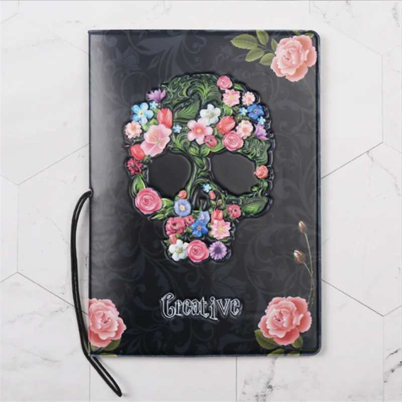 

Creative Skull Flower Passport Cover Women Pu Leather Travel Wallet Passport Holder High Quatity Case for Passports