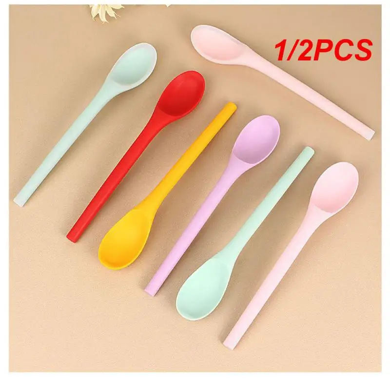 

1/2PCS Silicone Spoon Small Spoon with Long Handle Heat Resistant Easy To Clean Non-stick Rice Spoons Tableware Utensil Kitchen