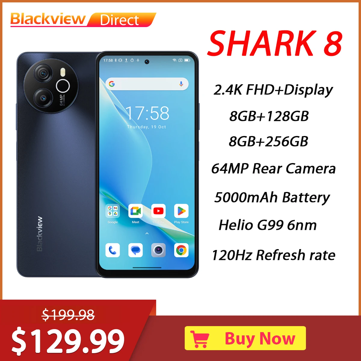 Blackview SHARK 8 Smartphone 16GB+128GB / 256GB 6.78'' 2.4K Display 5000mAh  Android 13 Helio G99 Octa Core 4G NFC Mobile Phone - AliExpress