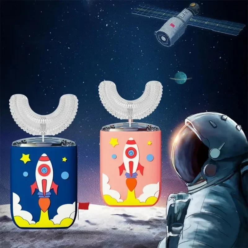 U-shaped children's electric toothbrush, astronaut disinfection and drying, USB charging, intelligent for ages 2-12.