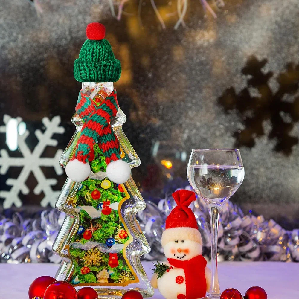 10-50pcs Mini Santa Hat Lollipop Wine Bottle Cap DIY Knitting Christmas Hats Scarf New Year Party Favors DIY Handmade Accessory christmas beanie hat