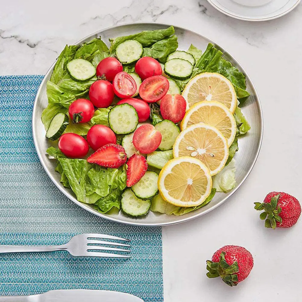 Round Pizza Pan Stainless Steel Kitchen Plate Home Dish Serving Tray Restaurant Use Plates Bowls Tableware Accessories Home 4