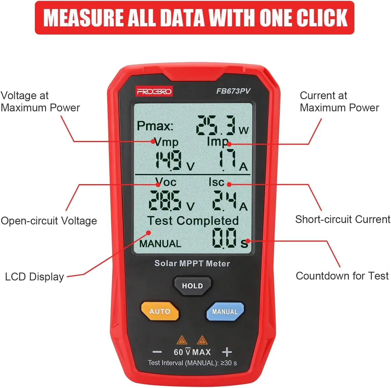 Solar Panel Tester Meter Photovoltaic Multimeter 800W MPPT with LCD for PV Test