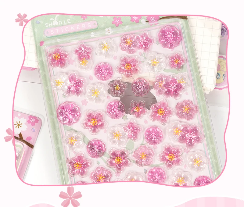 Cherry Blossom Petal Sakura Drop 3D Relief Stickers Scrapbooking DIY Journaling Stationery Diary Decor School Cute Stickers