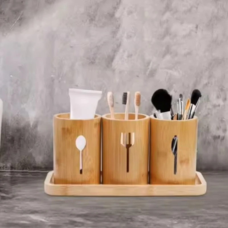 

Kitchen Utensils Holder Set Cutlery Storage Crock Natural Bamboos Kitchenwares