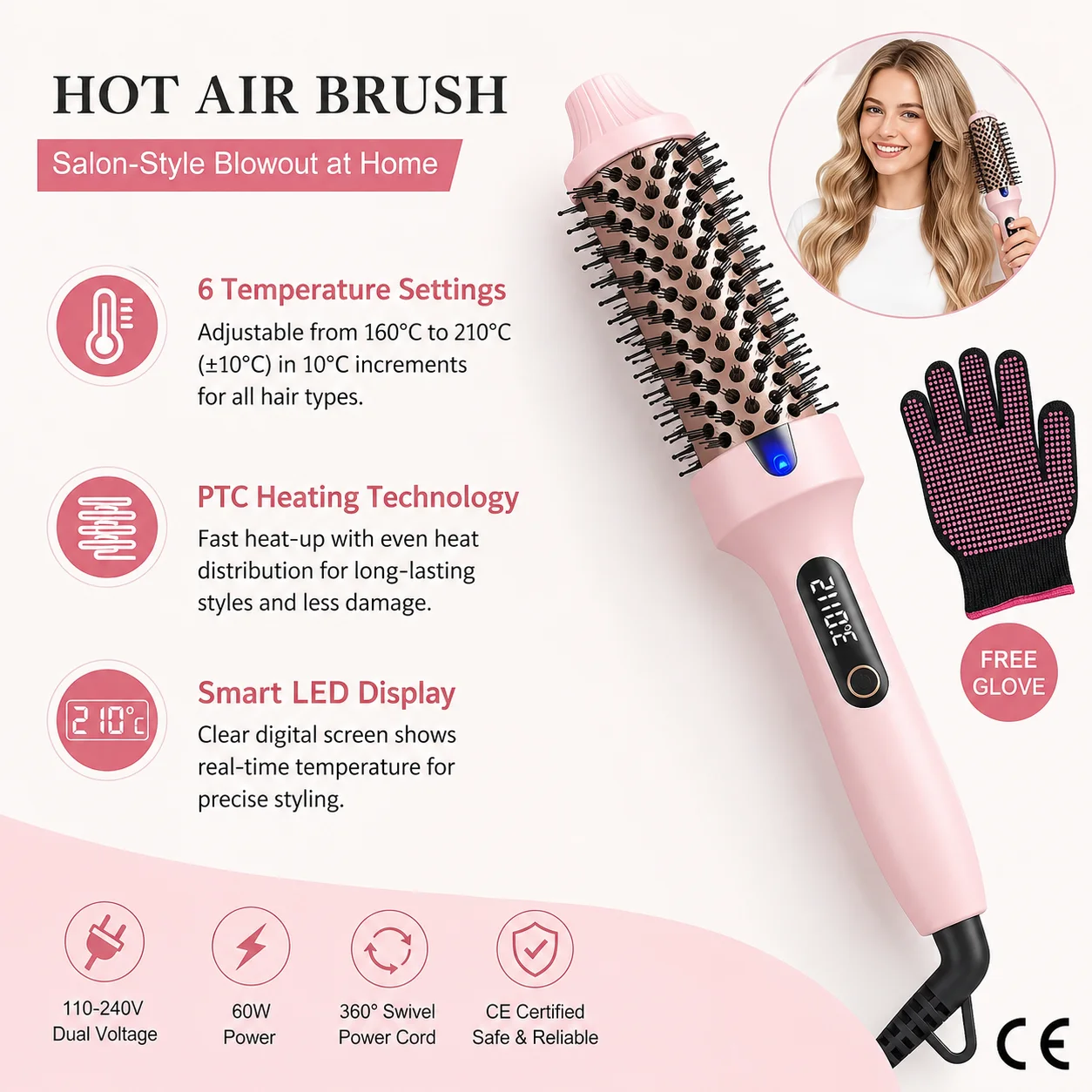 Brosse thermique, brosse ronde chauffante de 1,5 pouce pour un look bouclé, double tension, céramique tourmaline, technologie à ions négatifs, 6 réglages de température, moins de dommages 1 Brosse thermique, brosse ronde chauffante de 1,5 pouce pour un look bouclé, double tension, céramique tourmaline, technologie à ions négatifs, 6 réglages de température, moins de dommages 1