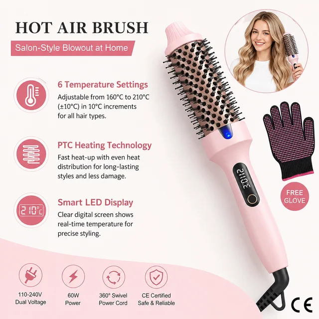 Brosse thermique, brosse ronde chauffante de 1,5 pouce pour un look bouclé, double tension, céramique tourmaline, technologie à ions négatifs, 6 réglages de température, moins de dommages 1