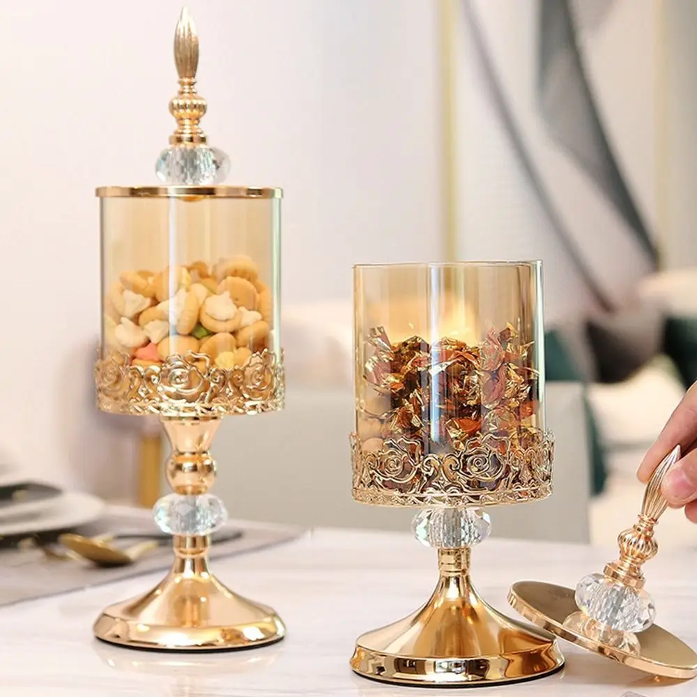 European Luxury Crystal Glass Storage Jar with Lid Rose Candy Jar Gold-plated Storage Decorative Ornaments Art Home Decoration 5