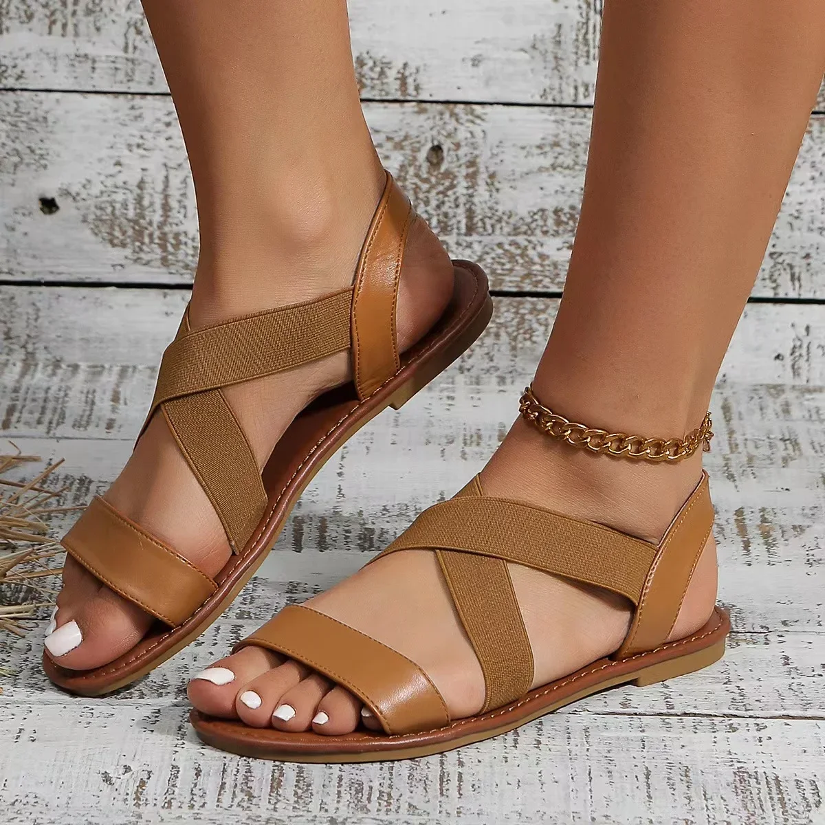 Summer new women's flat Roman sandals with non-slip rubber sole fashion women's shoes
