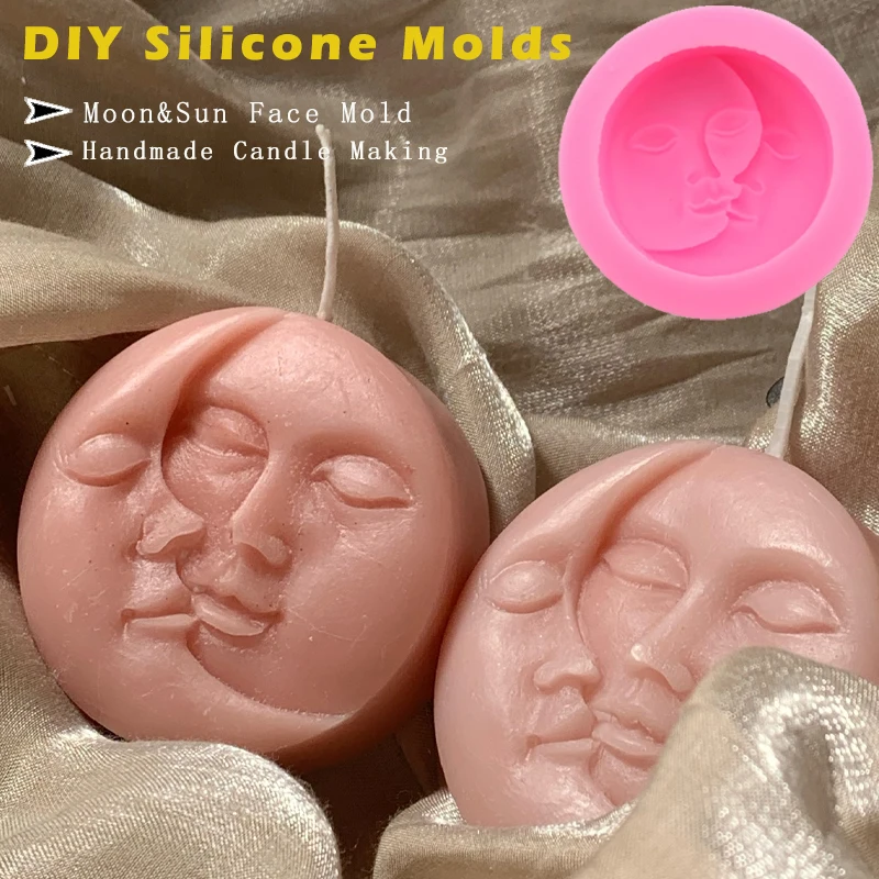 Sun Moon Faces Round Silicone Soap Molds Craft DIY Handmade Cake Candle Mould 