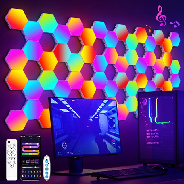 מנורת קיר משושה RGB חכמה: שינוי צבעים, סינכרון למוזיקה ובקרה דיגיטלית