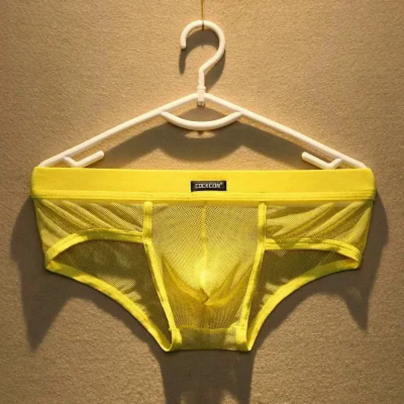 Brand Cockcon Men Underwear Transparent Net Mesh Bikini Briefs Underwear Bulge Underpants Fashion Low Waist Briefs