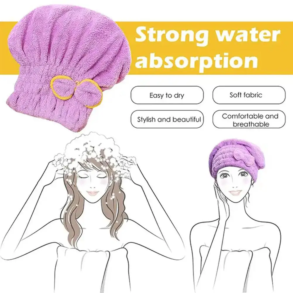 Bow Hair Dryer Cap Microfiber Cute Shower Cap Pack Hair Absorbent Dryer