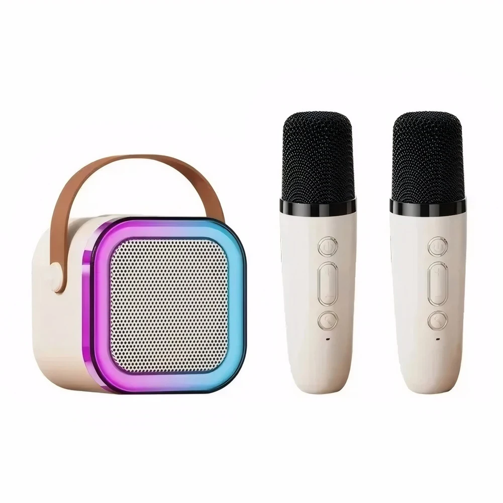 블루투스 호환 5.3 RGB 멀티 컬러 스피커, 무선 마이크 포함, 소형 스피커, 가정용 노래방용 조절 가능 LED 조명