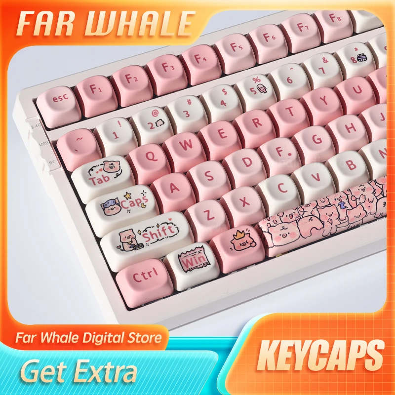 

Cute Pink Pig Keycap Gift 139 Keys Pbt MOA Keycap DIY Creative For 61/64/84/87/104/108 Mechanical Keyboard Keycaps