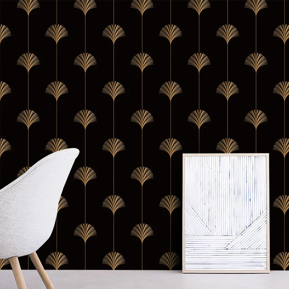 Geométrica Impermeável Auto-adesivo Mobiliário Adesivo Gold Fan Wallpaper Papel de Contato Preto para Gaveta e Cômoda Home Decor