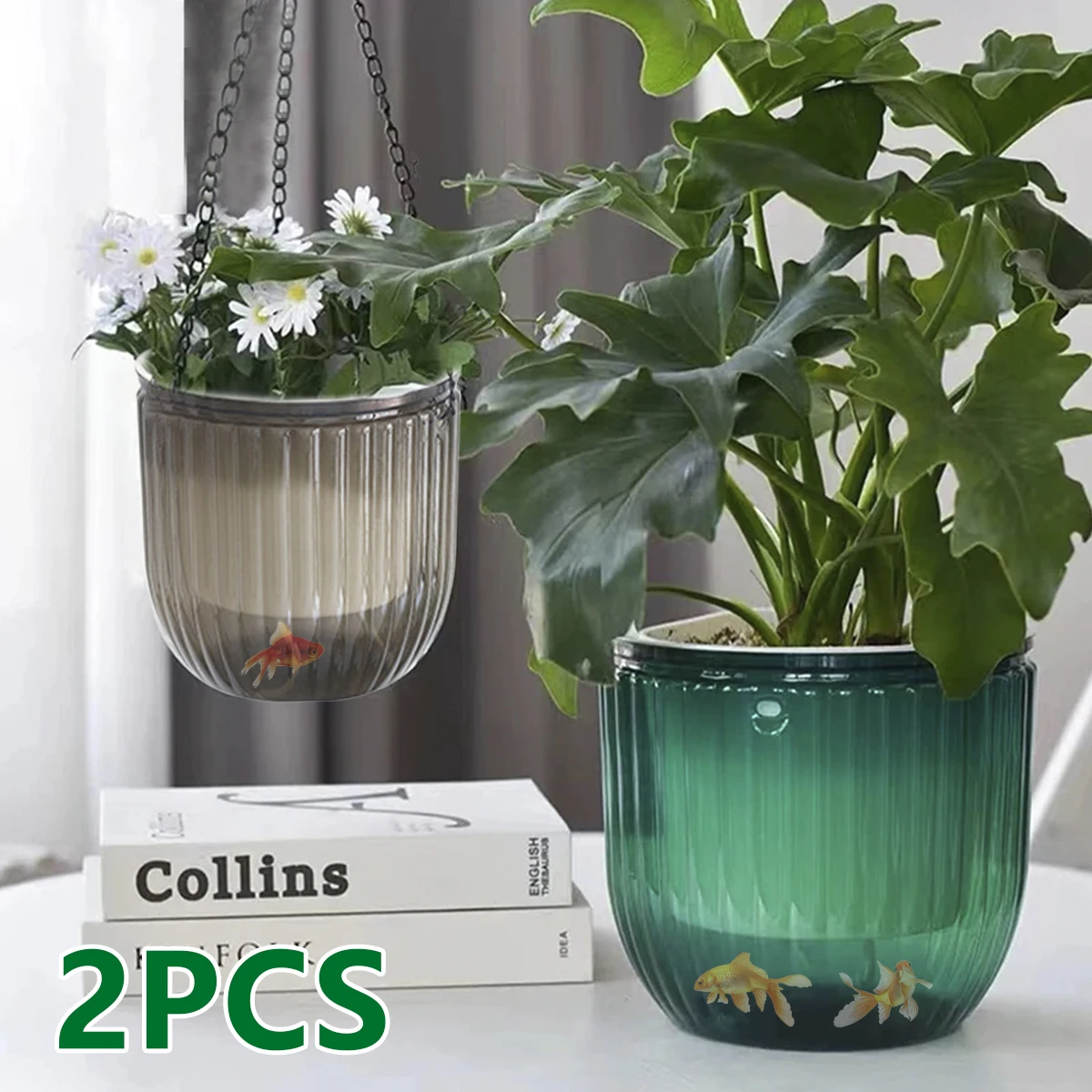 

2Pcs Self Watering Hanging Planter Premium Hanging Flower Pot with 12 Drainage Holes and Detachable Chains Durable Plant Hanger