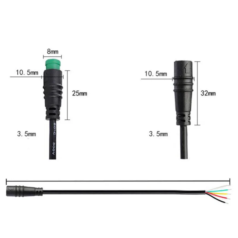 M/f cabo de extensão para bicicleta elétrica, m/f, 2, 3, 4, 5, 6, 8 pinos, 1m, impermeável, sensor de velocidade