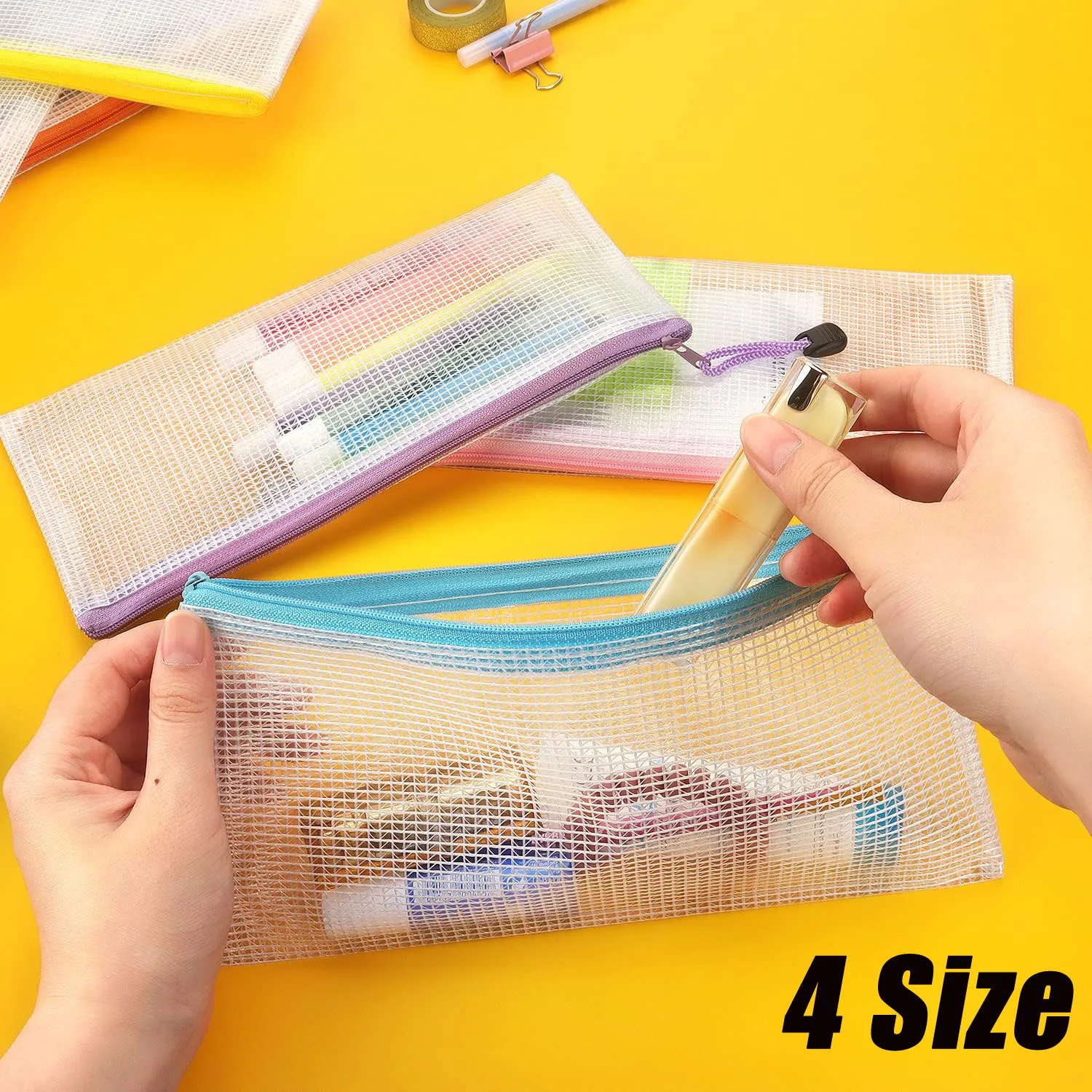 Multipurpose Mesh Cosmetic Bags Zipper Pouches Mesh Nylon Polyester Pencil Case  Bag Pouch Zipper Case Bag 