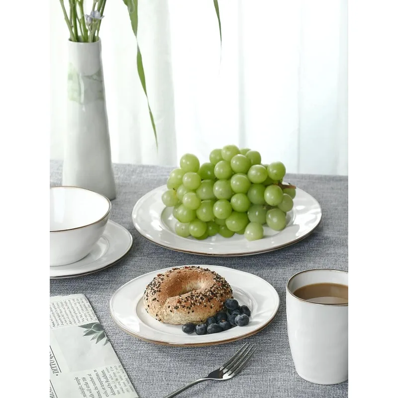 Plates and Bowls Sets, 12 Piece Dinnerware Sets, Dishes Set for 4, Irregular Stoneware Plate Set