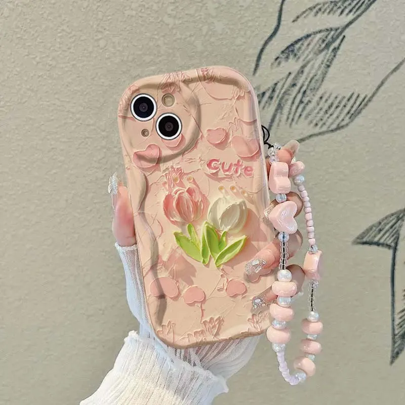 Artistic Flower Heart Chain Phone Case