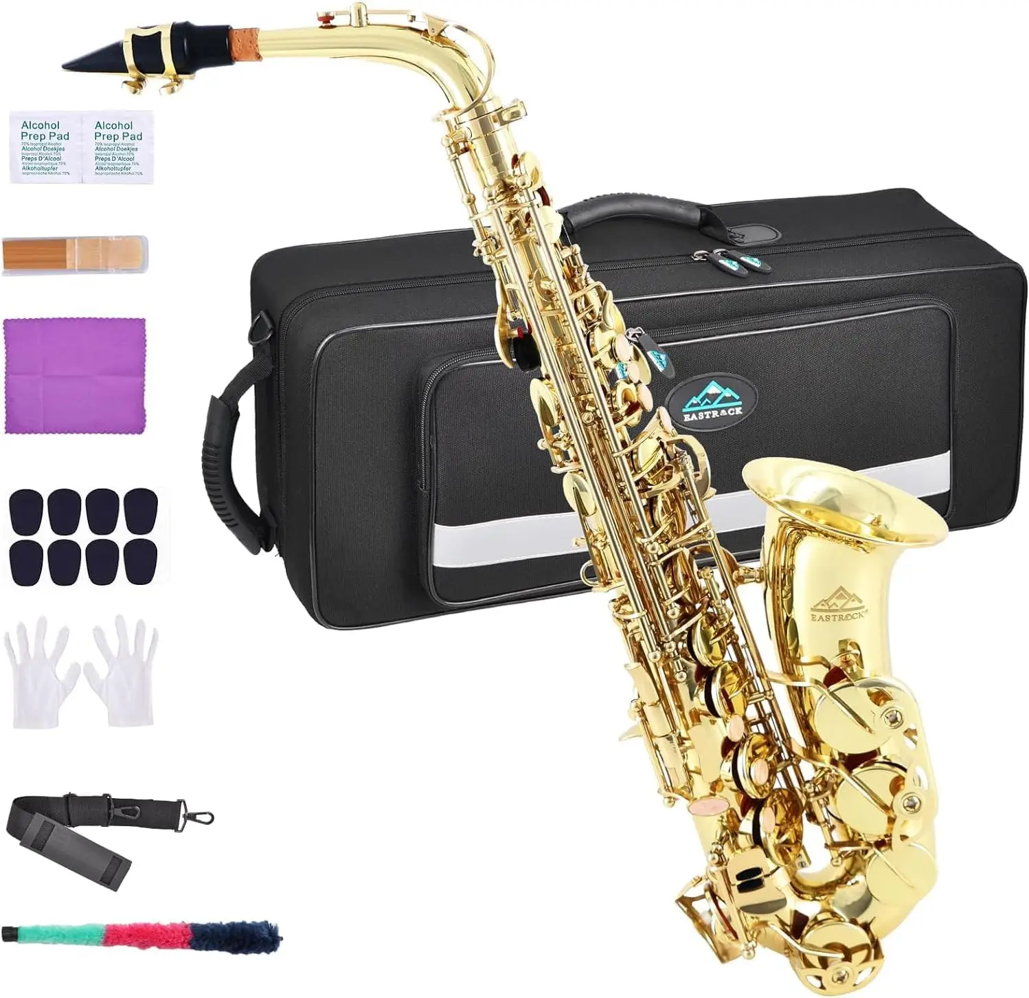 Alto Saxophone Gold E Flat Sax Full Kit for Students Beginner with Carrying Case,Mouthpiece,Mouthpiece Cushion Pads,Cle