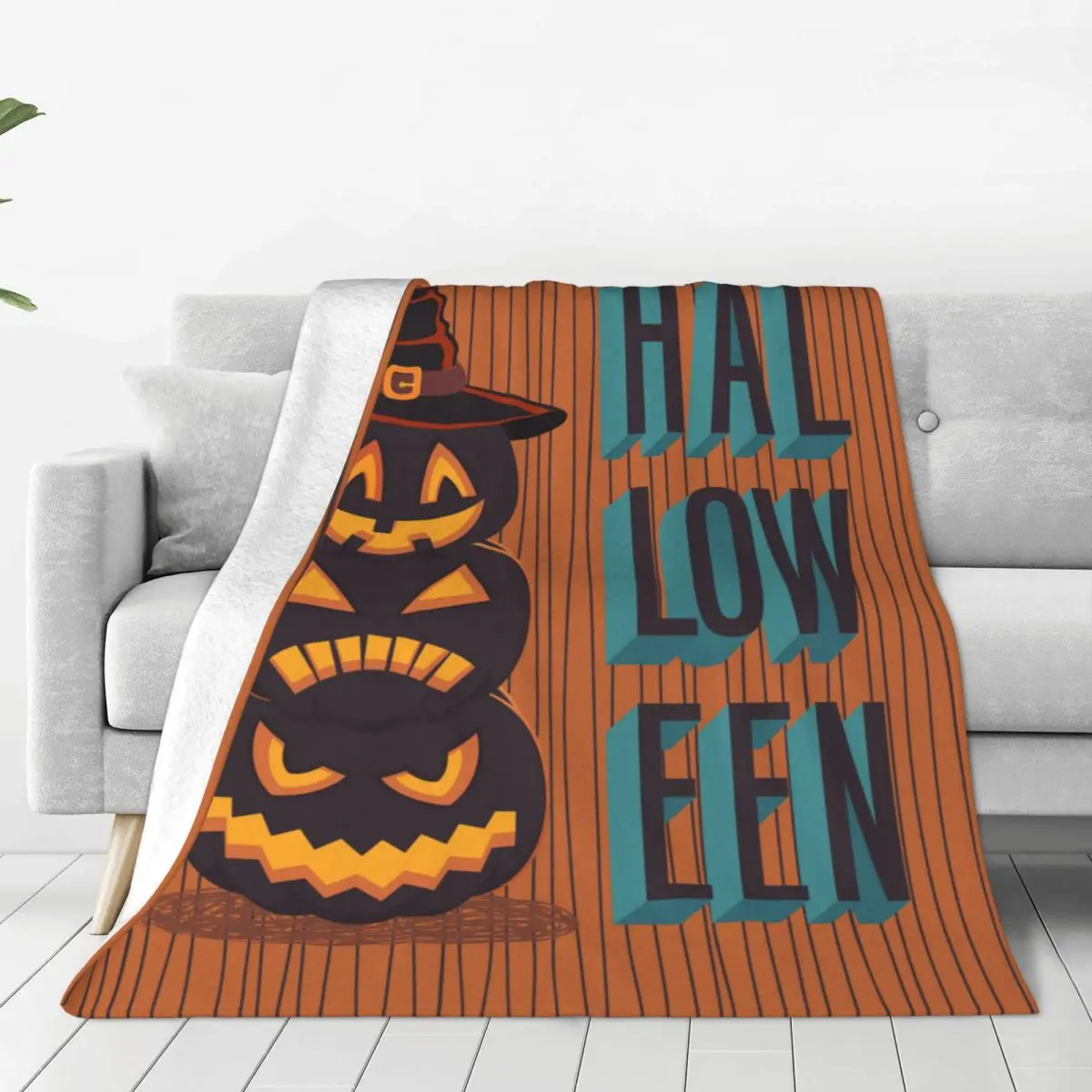 

Happy Halloween Blanket Cover Jack Pumpkin Cartoon Flannel Throw Blanket Airplane Travel Decoration Soft Warm Bedsprea