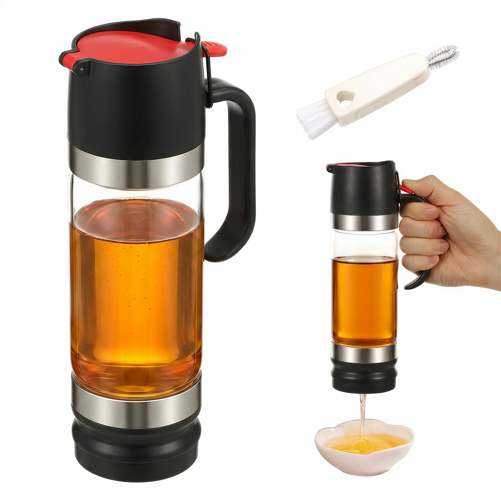 350Ml Honey Dispenser Clear Glass Syrup Dispenser with Handle Prevent Dripping Honey Container for Coffee Shops Restaurants Home