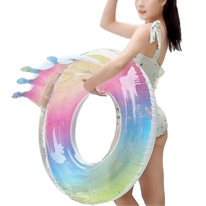

Crown Swimming Ring Inflatable Swimming Circle With Sequins Glitter Swimming Ring Water Circle Gradient Pool Float Summer Party