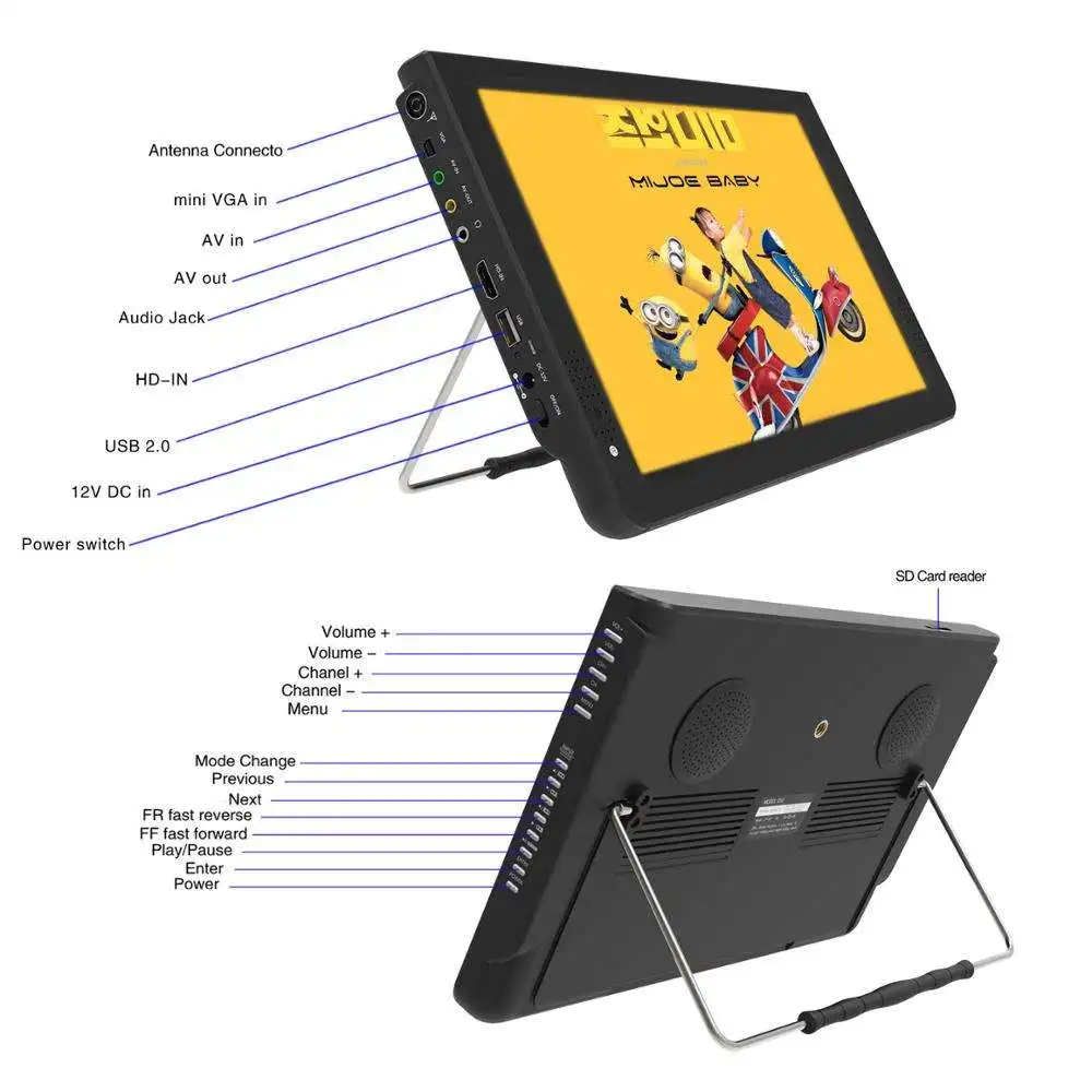 7 9 12 Inch Lcd TV Digital DVB T2 ISDB ATSC Pocket Mini Portable TV for Car