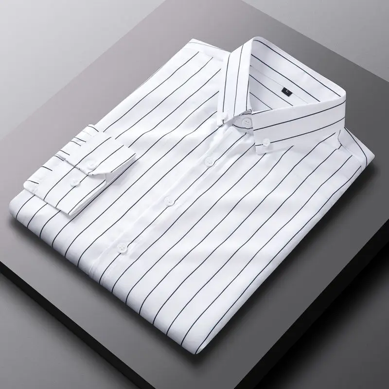 Clothes For Men Spring and Autumn Long Sleeve Striped Business Shirt Single Breasted Work Clothes Tops