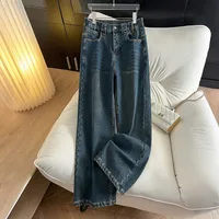 155Kg Plus Size Women's Hip 150-160 Winter Fleece Loose High Waisted Jeans Casual Straight Leg Pants Blue 5XL 6XL 7XL 8XL 9XL - Image 4
