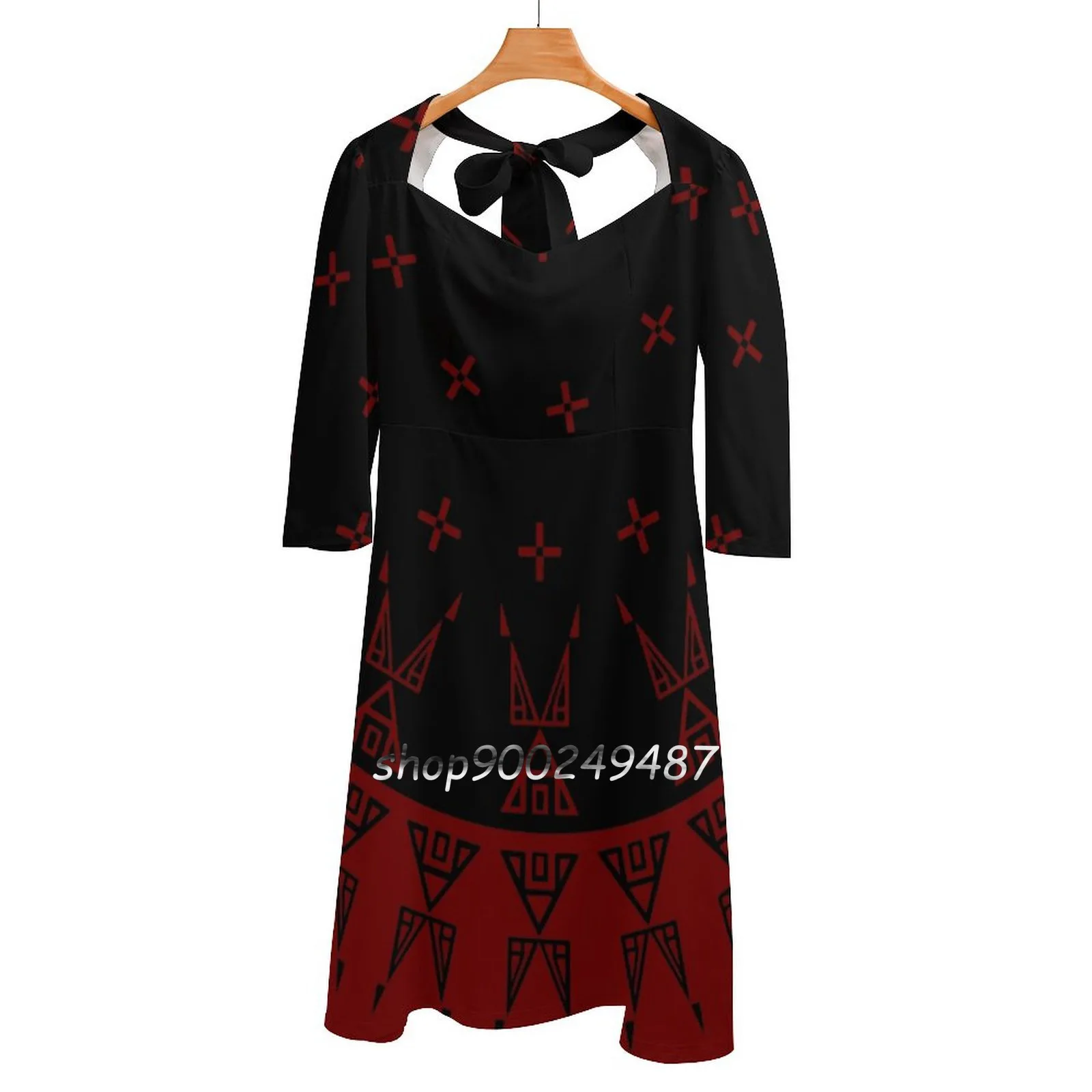 

Night Stars ( / Black ) Sweetheart Knot Flared Dress Fashion Design Large Size Loose Dress Melvin War Eagle Culture Native Art