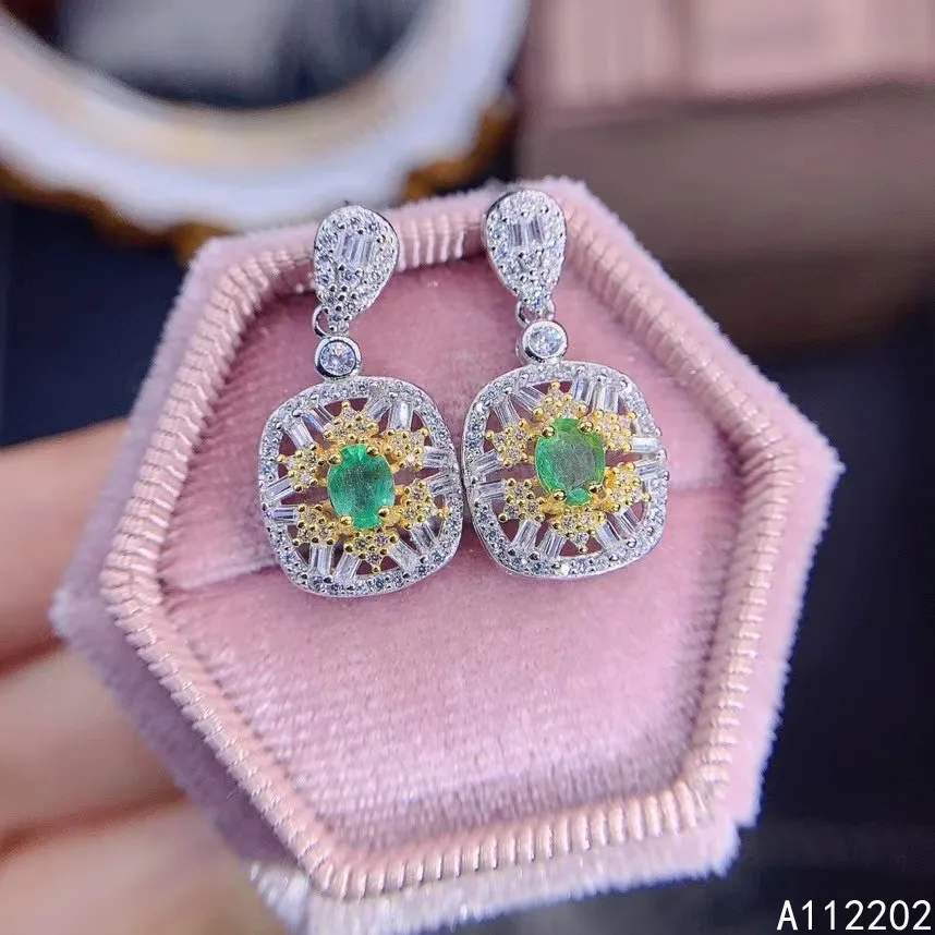 

Vintage luxury Natural Emerald Ear Stud 925 Sterling Silver Inlaid Green Gemstones Women's Jewelry Earrings Bridal Party Gifts