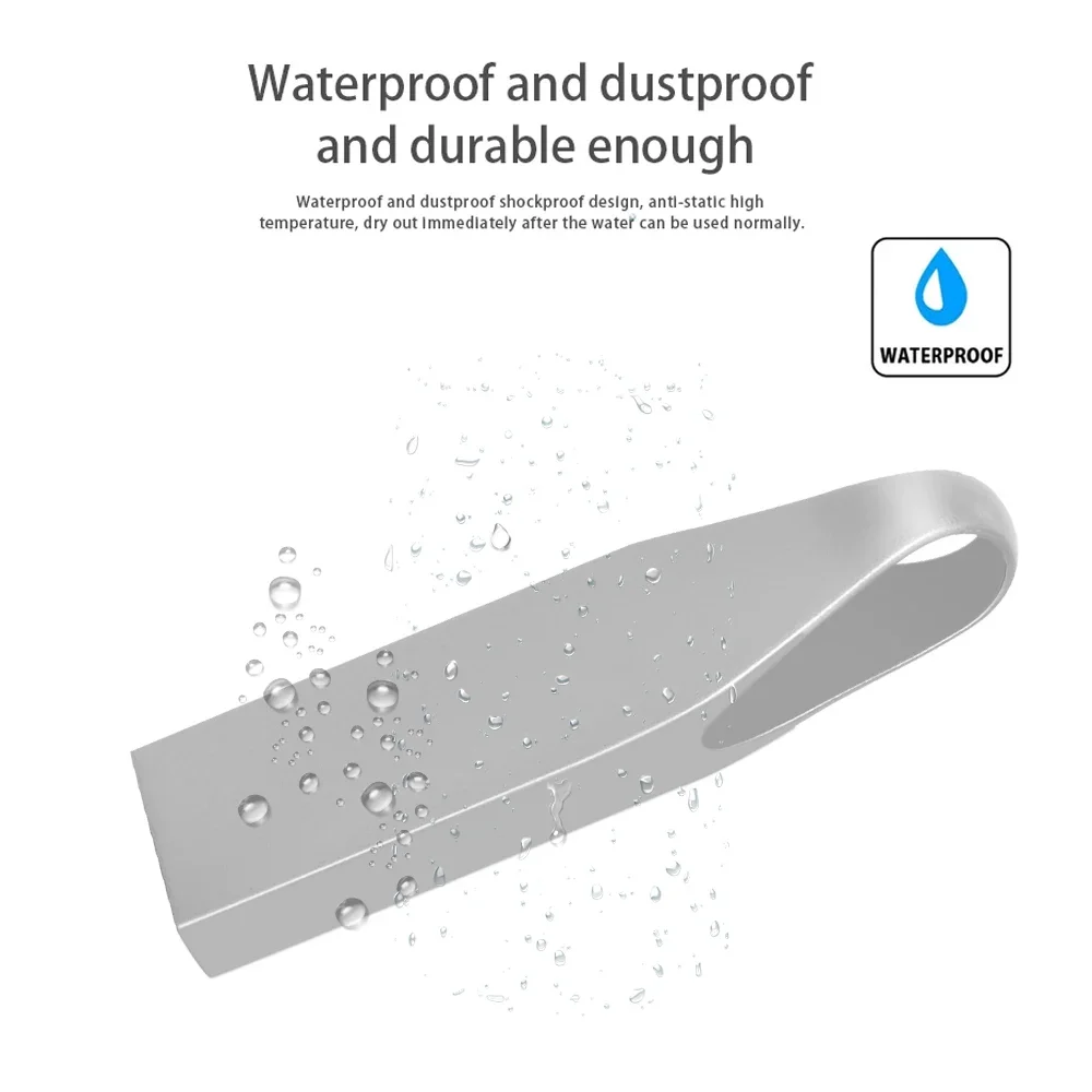 Sleek Silver Waterproof USB Flash Drive - High-Capacity Storage Solution