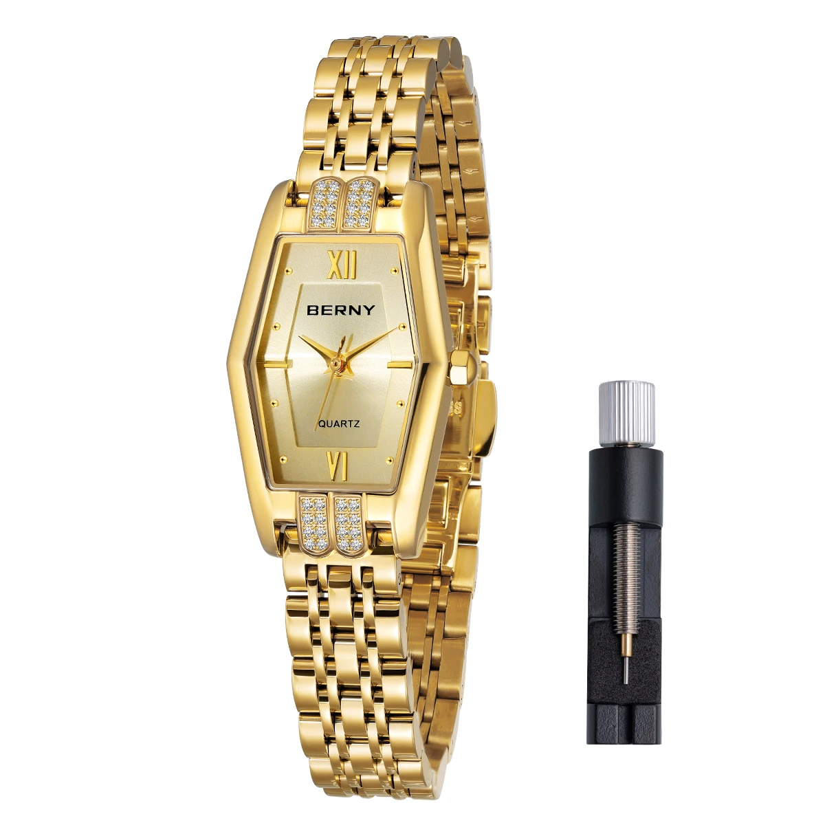 Berny Ladies Wristwatch Gold Texture Diamond Watch Women Quartz Watches Luxury Stainless steel High Accuracy Waterproof Watches